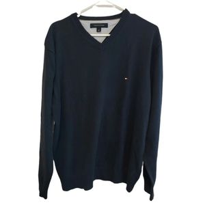 Tommy Hilfiger Navy Sweater Pullover V Neck Sweater Mens Large